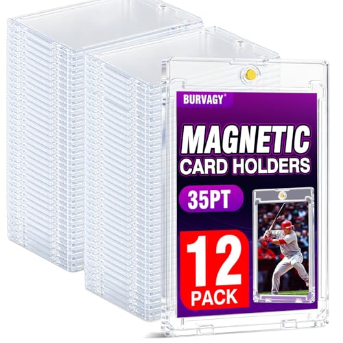 BURVAGY 12ct Magnetic Card Holder 35pt Slim One Touch Card Holders UV Protection Waterproof Hard Plastic Card Display Case Protectors Sleeves for Trading Cards Sports Game Cards Football Baseball
