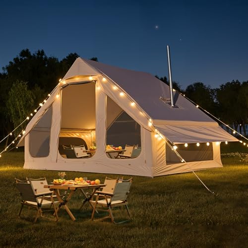 Inflatable Tents for Camping, Super Easy to Blow Up Tent with Hand Pump, Waterproof Oxford Cloth & Stove Jack, Spacious Air Tent Hot Tents for 4-6 People (4~6 People, with Stove Jack, No Canopy)