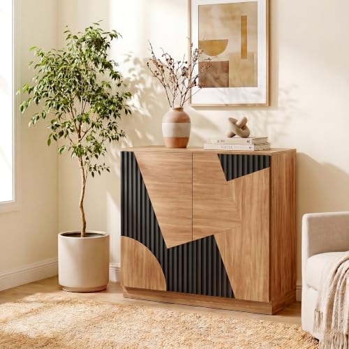 Image of BELLEZE 33 inch Modular Sideboard Buffet Cabinet - Camel Espresso Black R