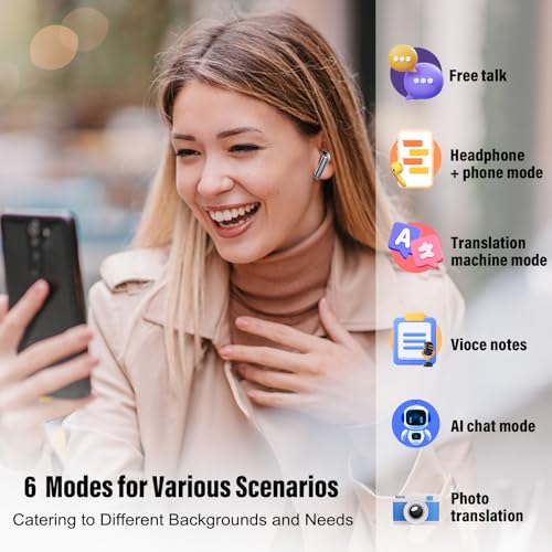 AI Kopfhörer Übersetzer, 3-in-1Bluetooth 5.3 Echtzeit Sprachübersetzer Kopfhörer mit 164 Sprachen/6 Übersetzungsmodi, 40Std Übersetzer Ohrhörer mit ENC Mic und App für Lernen/Reisen/Business Weiß