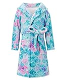 AIDEAONE Girls' Mermaid Robe Plush Soft Cartoon Hooded Bathrobes Flannel Sleepwear Hooded Pajamas...