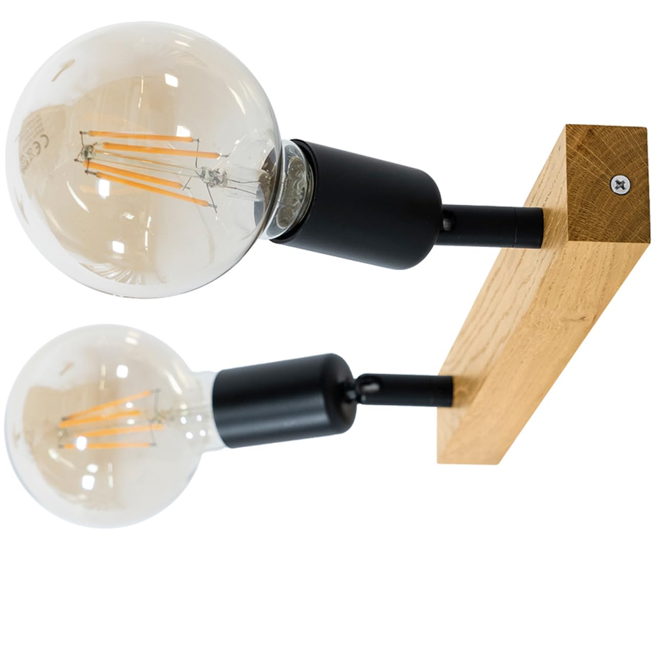 LED Wood Deckenstrahler 2 Flammig Schwenkbar - Handgefertigte Deckenlampe Vintage aus Eichenholz - E27 Deckenleuchte Industrial - Lampe Decke für Wohnzimmer, Schlafzimmer und Küche - Ohne Leuchtmittel