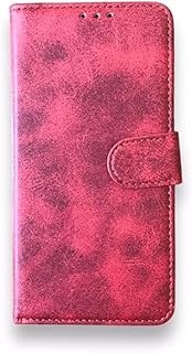 جراب موبايل من الجلد قابل للطي مع فتحات للبطاقات لموبايل انفينيكس هوت 10، لون أحمر