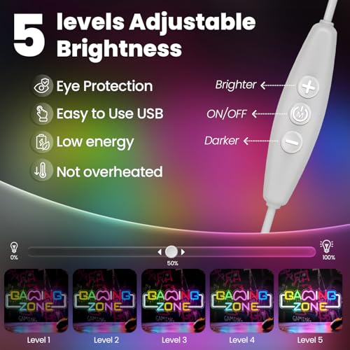 Image of Gaming Zone Neon Sign for Wall Decor - LED Neon Lights with USB Power & Dimmable Brightness,Cool Game Controller Neon Sign for Bedroom,Game Room,Man Cave,Gamer Decor