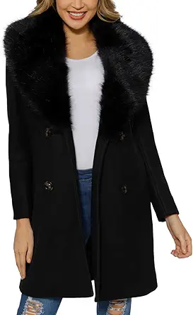Bellivera Women Wool Jacket Blend Winter Mid Long Trench Coat Warm Pea Overcoat