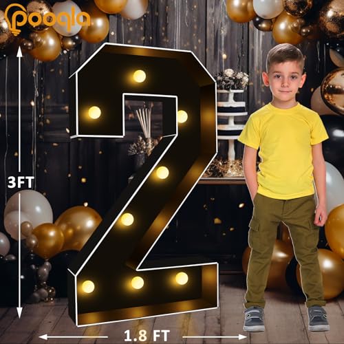 Image of Pooqla 3FT Marquee Light Up Numbers 2 for 2nd 21st Birthday Decorations | Black LED Marquee Numbers Party Backdrop, 3 Feet Large Mosaic Numbers 2nd 21st 25th Anniversary Birthday Gift for Boys Men