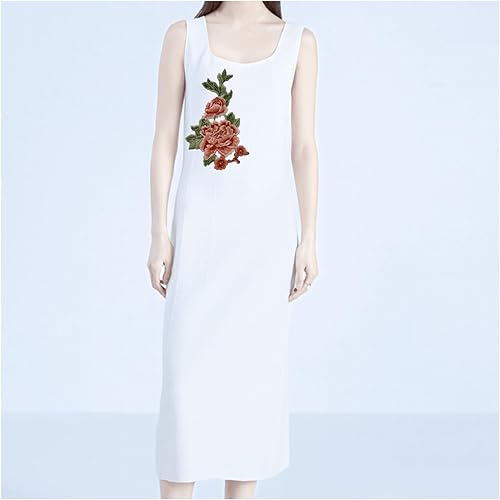 Miniatura 3 de 2 piezas de parche de flores de peonía naranja, parche floral bordado para ropa de bricolaje, jeans, manualidades de costura..