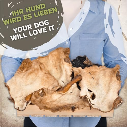 Rinderkopfhaut mit Fell für Hunde 1 kg (ca. 15–20 Stück) | Getrocknete Rinderkopfhaut Kauartikel | 100 % natürlich | Mit Fell | Luftgetrocknet | Getreidefrei | Langer Kauspaß für kleine & große Hunde
