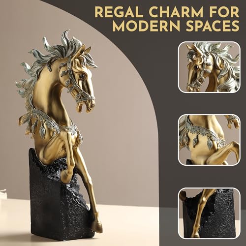 Image of ARMONIA Regal Horse Statue, Gold and Silver Finish, Premium European Design,Decor Accents for Luxury Room, Size 36 x 18 x 8 cm Decorative Figurine