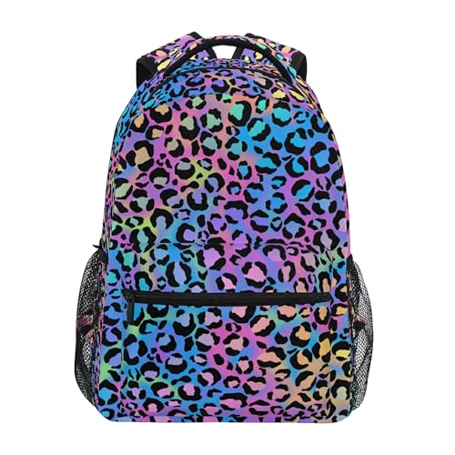 Children's Backpack, Schoolbag Rainbow Leopard Large Capacity Students Bookbag Rucksack Knapsack for Boys Girls Adults Teen