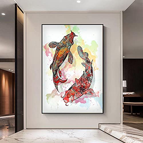 Aquarelle poissons animaux sur toile abstraite 40x60 cm pour salon