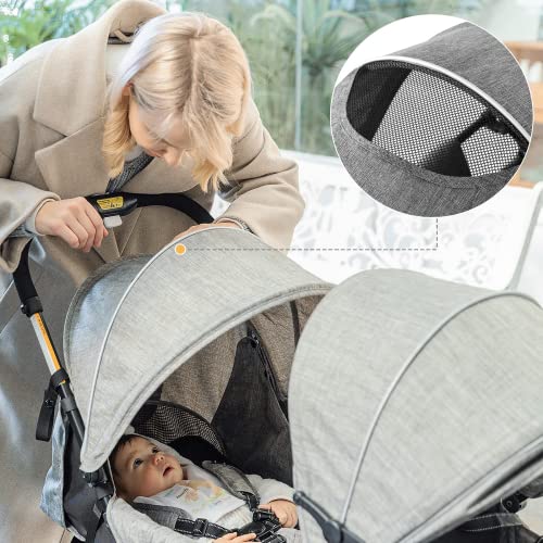 Geschwisterwagen - Besrey Leichtgewichtiger Zwillingswagen Doppel Kinderwagen mit verstellbaren Sitzen, Stoßdämpferrädern und Regenschutz