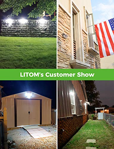 LITOM 160 LED Solar Motion Sensor Lights Outdoor, IP67 Waterproof Solar Powered Security Lights Wireless Solar Wall Lights with 3 Modes for Garden Patio Yard Deck Garage Fence Pool - Cold White 2 Pack
