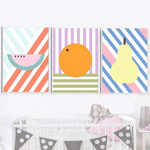 Art mural toile pastèque orange poire 60x80cm lot de 3 affiches sans cadre pour salon