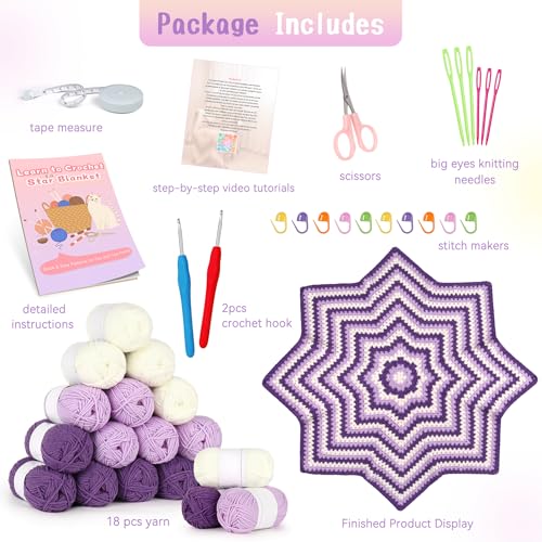 Image of Katech Crochet Kit for Beginners,Crochet Blanket Kits for Adults Learn to Crocheting Blanket Kit