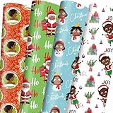 Vnaaem African American Christmas Wrapping Paper Black Santa Gift Wrap for Boys Girls Kids Women Holiday Baby Shower Decoration - 20 X 28Inches Per Sheet(8 Pack)