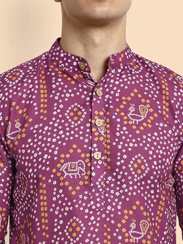 Image of Vardha Men's Cotton Printed Short Kurta with Comfortable Fit and Simple Style and Regular Look | Kurta for Men