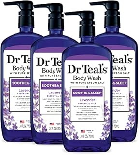 Dr Teal's Body Wash with Pure Epsom Salt, Soothe & Sleep with Lavender, 24 fl oz (Pack of 4) (Packaging May Vary)