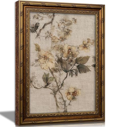 Vintage Gold Framed Wildflower Wall Art Floral Botanical Wall Decor Cottagecore Pressed Flower art Prints Rustic Country Botanical Painging Picture Artwork for Living Room Bedroom Home D
