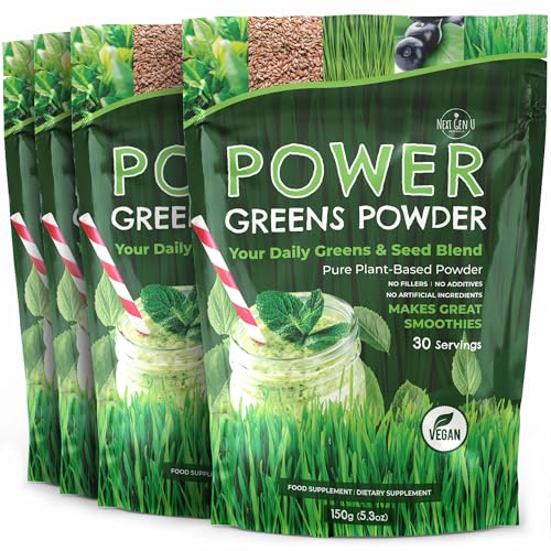 Super Greens Powder - 150g, 4 Pack - Immune Support - Food Supplement - Superfood Greens - Smoothie Mix for Shakes - Detox & Healthy Boost for Juice Beverages or Any Drink - by NextGenU