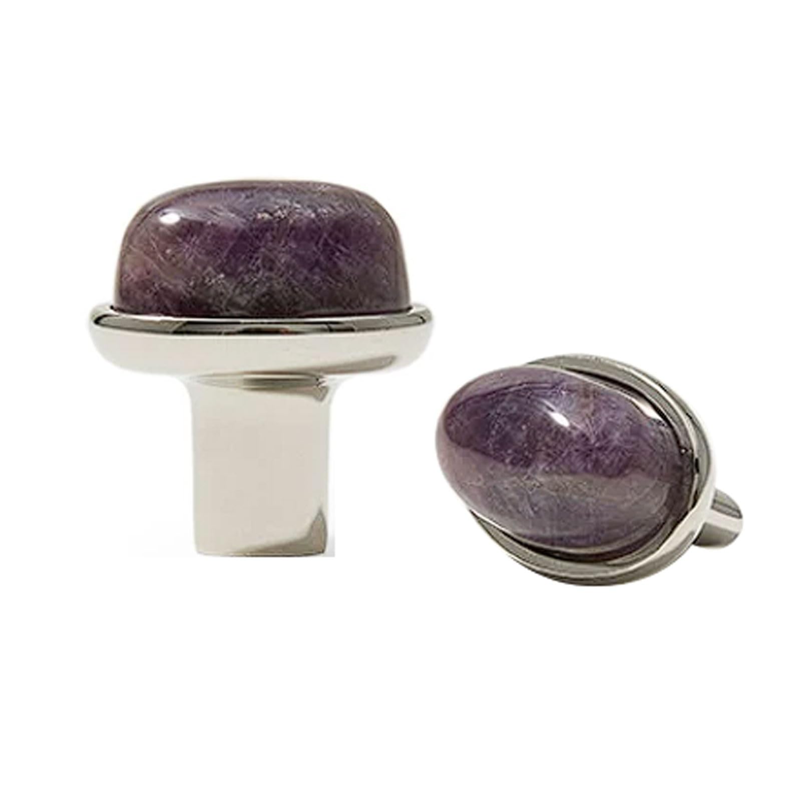 CHENHOJU Crystal Marble Oval Cabinet Knobs Titanium Silver Ideal for Dressers, Kitchen Cabinets, and Luxury Furniture Hardware Cabinet Pulls(Silver-Purple)
