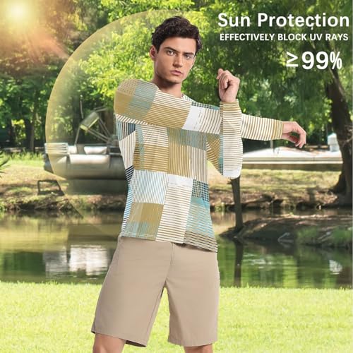 Geo Lines Stripes Men's UPF 50+ Loose Crew Neck Elasticity Mens Sun Shirts UV Protection Long Sleeve Water Fishing4