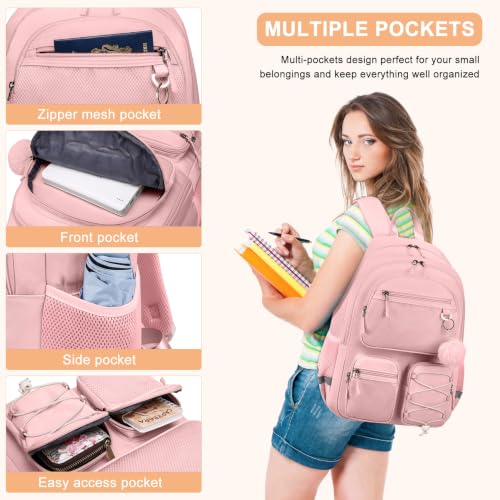 Image of Backpack Women,Stylish Ladies Backpack Water Resistant Daypack for College | 15.6 Inch Laptop Bag Travel Back Pack, Pink