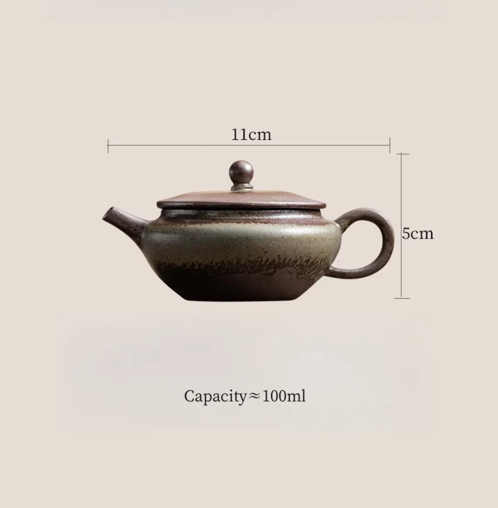Old Rock Mud - Tetera plana de cerámica retro china, 100 ml, 3.3 onzas, juego de té Kung Fu, tetera con filtro de agujero de bola
