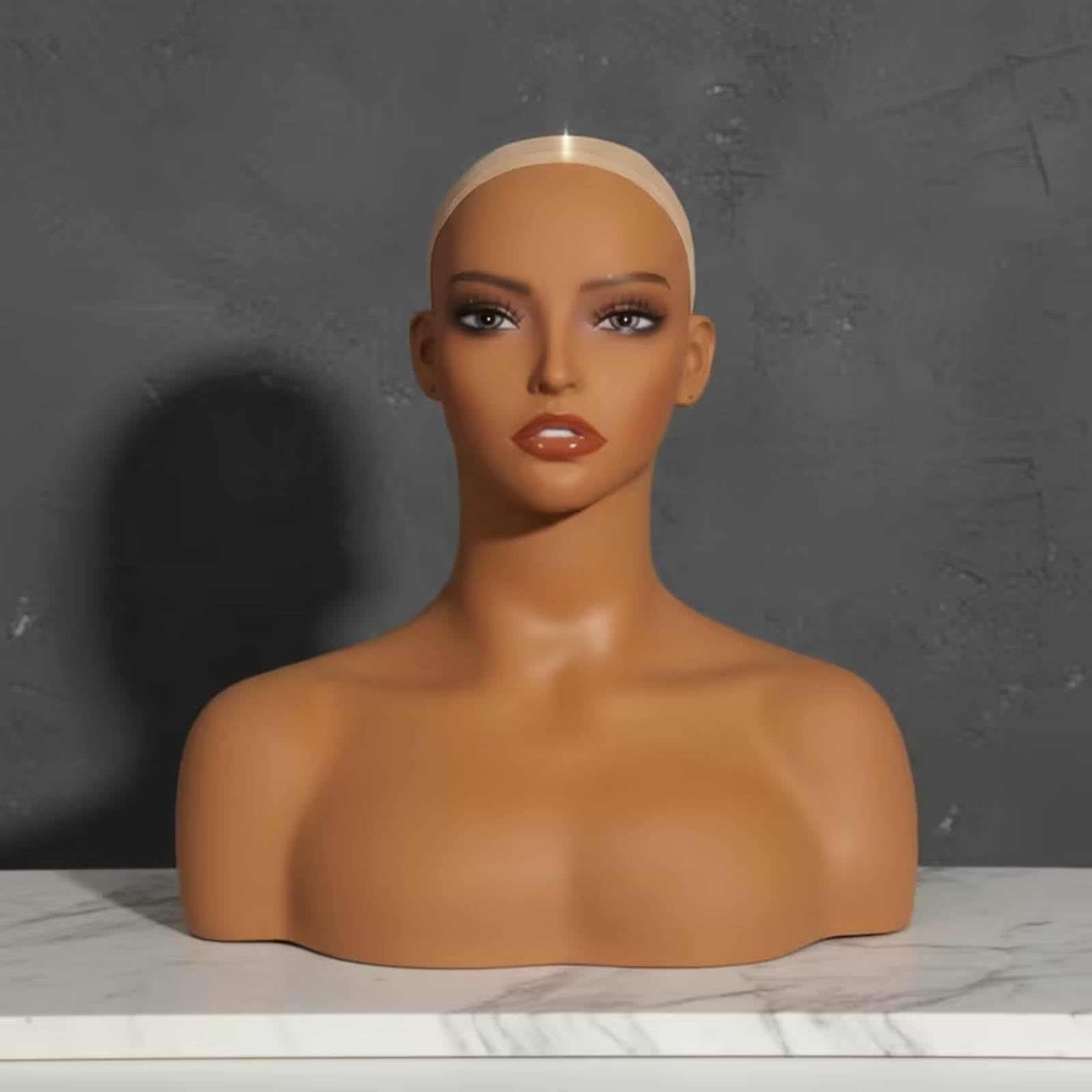 predolo Testa di Manichino con Spalle Realistico Testa Espositiva in PVC Professionale Espositore per Operatori Fotografici, Negozi