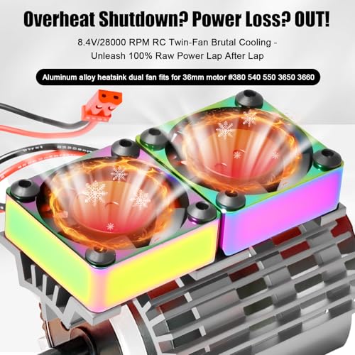 Fraizoe RC VXL-3s ESC Cooling Fan and Motor Cooling Fan 28000 RPM Dual Fan Set for 1/10 Traxxas Slash 4x4 Stampede 4x4 Rustler 4x4 VXL Hoss 4×4 Velineon VXL 3s Heat Sink Replace #3340, Grey & Red — view 3