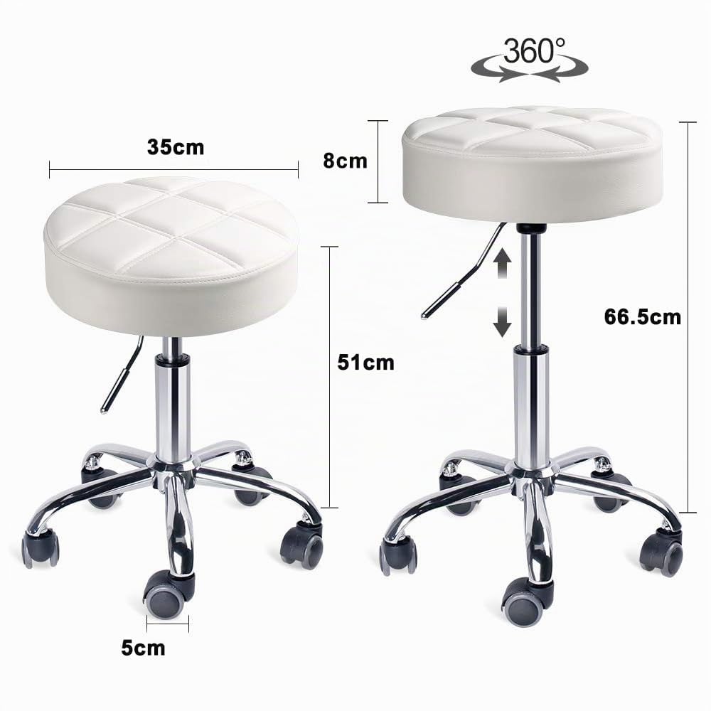 Taburete Bar Ajustable con Ruedas Acolchado Cuero Imitación 360° Giratorio | Altura Ajustable, 360° Rotación, Esponja Acolchada, Cuero Sintético, Fácil Limpieza, 250lb Capacidad, Montaje Sencillo