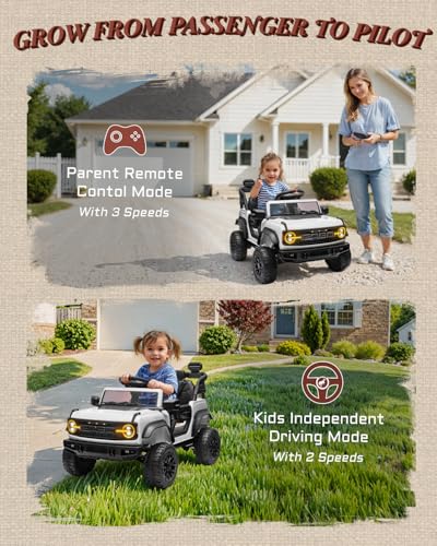 Image of First Ride On Ford Bronco Raptor 12V Toddler Ride on Toys, Safe Kids Ride on Truck with Remote Control, Children Electric Cars with 4 Wheels Suspension, Radio, Music, Bluetooth (12V, White)