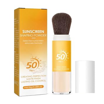 إعداد مسحوق واقية من الشمس مسحوق الوجه، SPF 50، شفاف، فرشاة معدنية مسحوق التشطيب، التحكم في الزيت، Spf مسحوق، ماتي إنهاء فضفاضة مسحوق ماكياج للنساء رجل هدايا التجميل