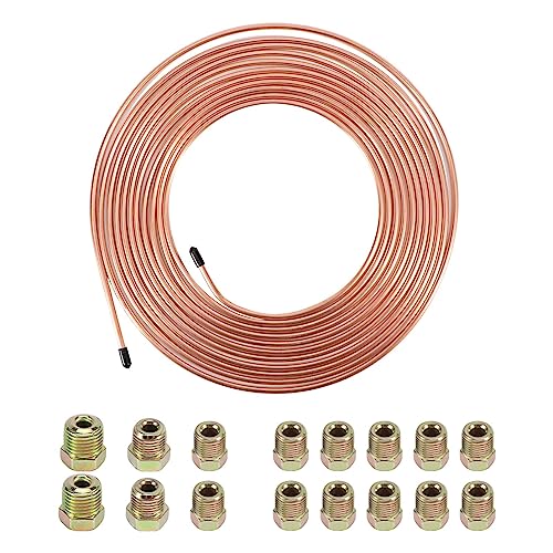 Copper Nickel Brake Line,Upgraded Brake Line Tubing Kit,Gold 25 Ft Alloy 3/16 Inverted Flare Fittings Heavy Duty Brake Line Tubing Kit for Hydraulic Fuel Transmission (F1-044-3/16)