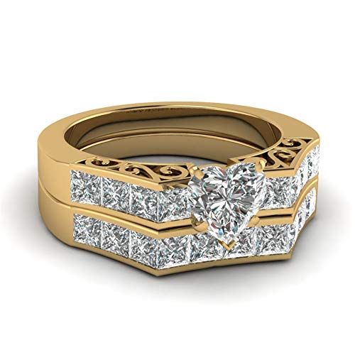 Two Rings His Hers Wedding Ring Sets Couples Rings Women's 10k Yellow Gold Filled White CZ Wedding Engagement Ring Bridal Sets & Men's Stainless Steel Wedding Band2