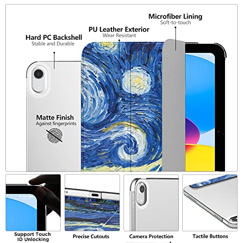 Image of MoKo for iPad (A16) 11th Generation Case 11 Inch 2025,iPad 10th Generation Case 10.9 Inch 2022,Slim Stand Hard PC Translucent Back Shell Smart Cover,Support Touch ID,Auto Wake /Sleep, Starry Night Blue