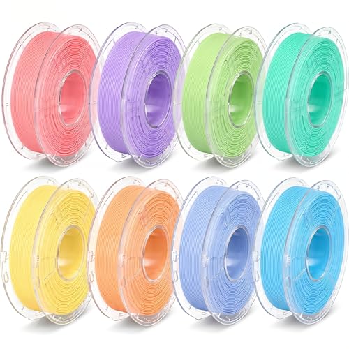 PLA Filament Bundle 2KG Matte Pastel Macaron 8 Colors 250g Each 3D Printer Filament 1.75mm Neatly Wound Transparent Acrylic Spools Vacuum Boxed for 3D Printer Pen DIY Crafts Desk Decor