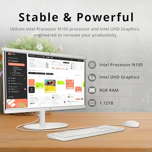 Image of HP 21.5 inch FHD All-in-One Desktop, Intel Processor N100, 8GB DDR5, 1.12TB Storage (128GB UFS+1TB Docking Station Set), UHD Graphics, Wi-Fi 6, 720p Camera, Wired Keyboard & Mouse, Win 11 Pro, White