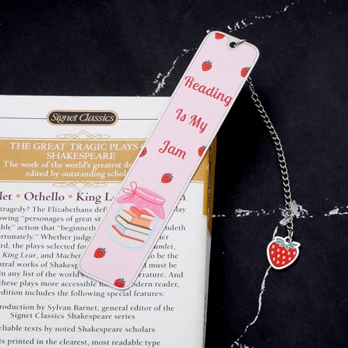 Pink Strawberry Bookmark for Women - Cute Jam Bookmark for Book Lovers Bookish Bookworm, Book Mark for Reading Woman