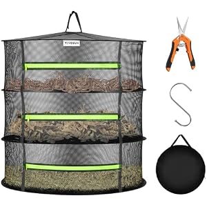 VIVOSUN 3-Layer Mesh Drying Rack Hanging Design with Green Zippers for Dehydrating, Indoor and Outdoor Pruning Shears Included