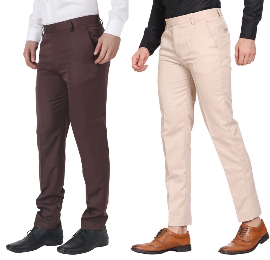 Image of MALENO Men's Regular Fit Polycotton Trouser Pant's Formal Trouser Casual Trouser Pant Combo (Pack of 2)