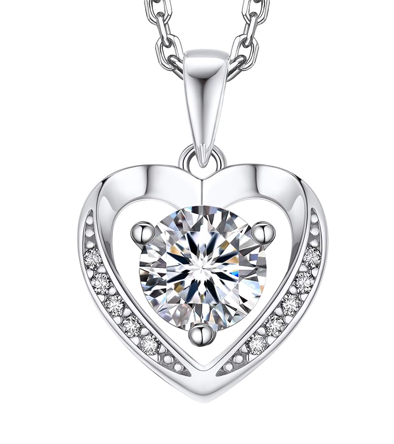 MomentWish Halskette Damen Silber 925, 1 Karat Moissanite Kette Damen Schmuck Herzkette Silberkette mit Anhänger Geschenk für Frauen Freundin Mama