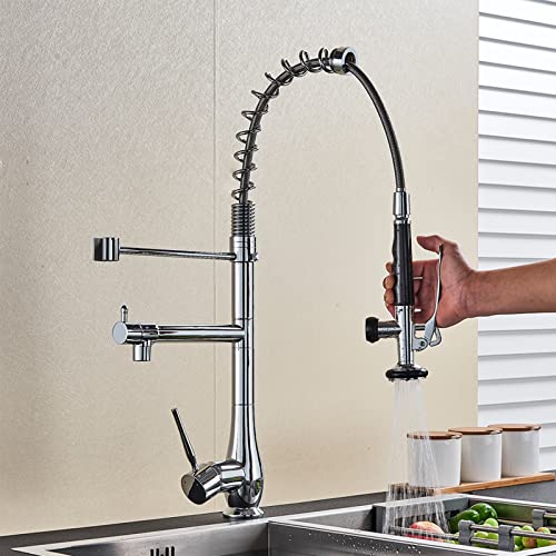 Grifo de cocina de latón con rociador de doble función y acabado arquitectónico 4