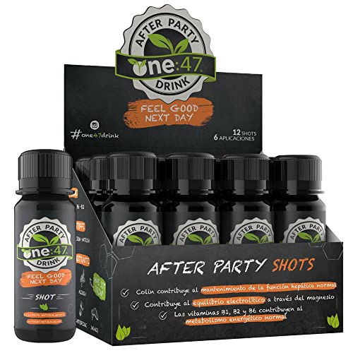 one:47® After Party Drink | 12 Chupitos | Bebida alcalina de electrolitos + extractos vegetales altamente concentrados, vitaminas y minerales adicionales | Sentirse bien al día siguiente