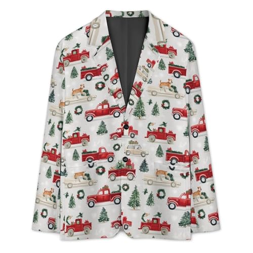 Christmas Vehicles Tree Mens Suit Jacket Lapel Blazers V Neck Button Business Coat Tuxedo for Wedding Party3