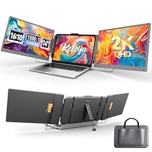 KEFEYA 2K Laptop Bildschirm Erweiterung 2160 x 1440P FHD, 14'' Laptop Monitor Erweiterung HDMI/USB-A/Type-C Triple Portable Monitor für Laptop Kompatibel 13"-17, 3" Mac Window Chrome