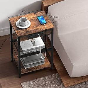 Nightstand with Charging Station End Table with USB Ports and Power Outlets Side Tables Bedroom with Storage Shelves Industrial End Table 3 Tier USB Bedside Tables in Living Room Farmhouse Brown Nightstand with Charging Station End Table with USB Ports and Power Outlets Side Tables Bedroom with Storage Shelves Industrial End Table 3 Tier USB Bedside Tables in Living Room Farmhouse Brown