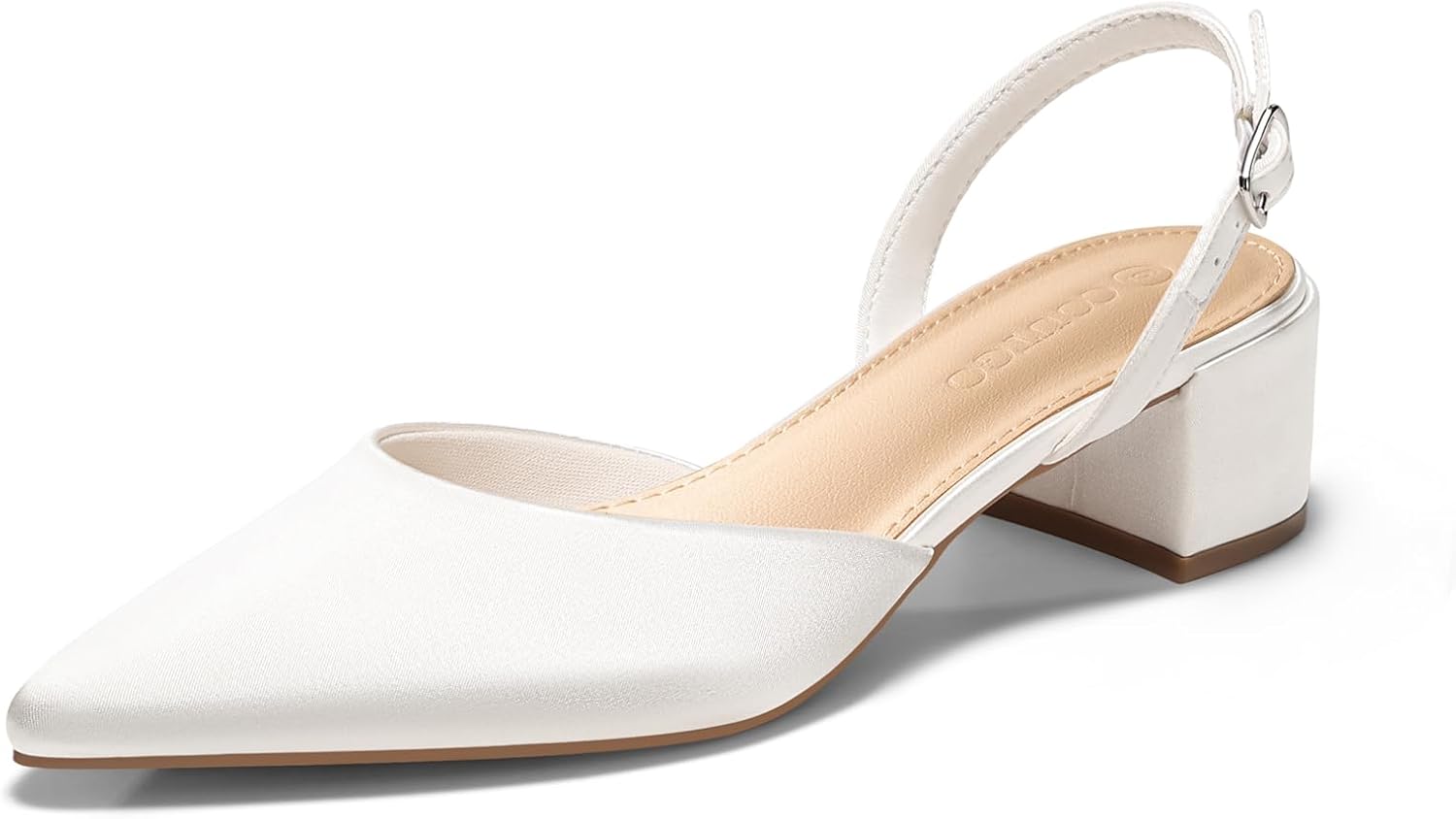 Coutgo Womens Low Chunky Heels Slingback Closed Pointed Toe Pumps Party Wedding Dress Shoes