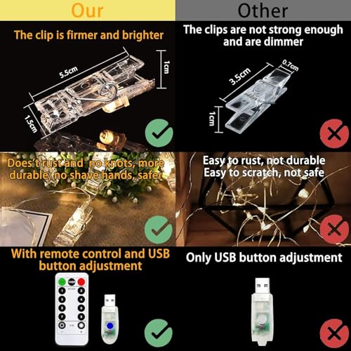 LiyuanQ 40 LED Photo Clip String Lights with Remote, 8 Modes Indoor Fairy String Lights fo - image 3