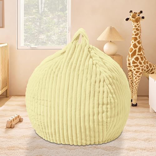 Image of HABUTWAY 2FT Bean Bag Chair, 2' Bean Bag Chairs with Memory Foam Filled, Small Comfy Beanbag Chair with Stripe Plush Cover for Living Room Bedroom Dorm，Yellow